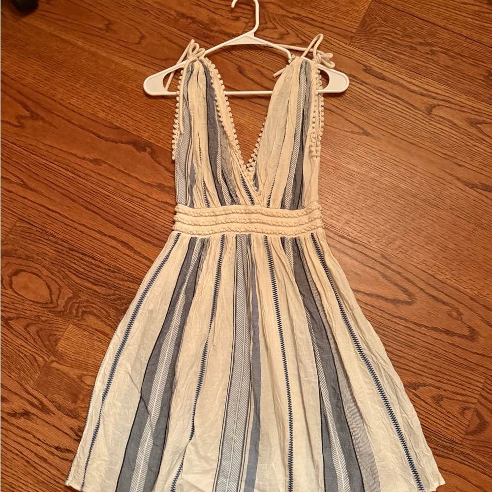 Elegant Blue and White Striped Dress